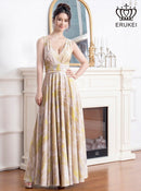 ERUKEI/E22050/エルケイ/ロングドレス/プリント/ノースリーブ/Vネック/Aライン