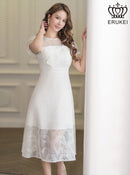 ERUKEI/E24085/エルケイ/ドレス/ミディアムドレス/ワンピース/総レース/胸元リボン/半袖/Aライン