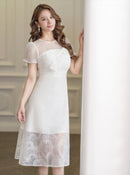 ERUKEI/E24085/エルケイ/ドレス/ミディアムドレス/ワンピース/総レース/胸元リボン/半袖/Aライン