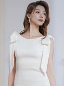 ERUKEI/E24087/エルケイ/ワンピース/ミディアムドレス/肩リボン/タイト/背中あき