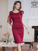 ERUKEI/E24087/エルケイ/ワンピース/ミディアムドレス/肩リボン/タイト/背中あき