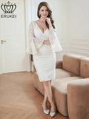 ERUKEI/E24140/エルケイ/ワンピース/ミニドレス/総レース/スパンコール/タイト/Vネック/７分袖/フリルスリーブ/タイト