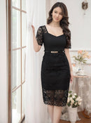 ERUKEI/E2689/エルケイ/ワンピース/ミディアムドレス/半袖/ベルト付き/ケミカルレース/ハイウエスト