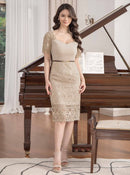 ERUKEI/E2689/エルケイ/ワンピース/ミディアムドレス/半袖/ベルト付き/ケミカルレース/ハイウエスト