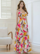 ERUKEI/E35014/エルケイ/ドレス/ロングドレス/ワンピース/プリント/ペイント柄/サテン/ノースリーブ/Vネック/Aライン