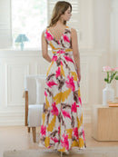 ERUKEI/E35014/エルケイ/ドレス/ロングドレス/ワンピース/プリント/ペイント柄/サテン/ノースリーブ/Vネック/Aライン