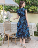 ERUKEI/S11208/エルケイ/ワンピース/ミディアムドレス/フラワープリント/ティアード/フリル/プチハイネック