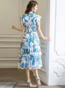 ERUKEI/S11208/エルケイ/ワンピース/ミディアムドレス/フラワープリント/ティアード/フリル/プチハイネック