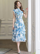 ERUKEI/S11208/エルケイ/ワンピース/ミディアムドレス/フラワープリント/ティアード/フリル/プチハイネック