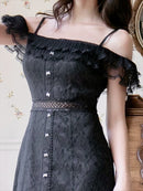 ERUKEI/S2510/エルケイ/ドレス/ミディアムドレス/ワンピース/総レース/リボンビジュー/オープンショルダー/ひざ下/Aライン