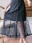 ERUKEI/S2510/エルケイ/ドレス/ミディアムドレス/ワンピース/総レース/リボンビジュー/オープンショルダー/ひざ下/Aライン