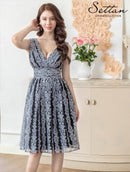 ERUKEI/S35114/エルケイ/ドレス/ミディアムドレス/ワンピース/Vネック/刺繍/レース/Aライン