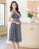 ERUKEI/S35114/エルケイ/ドレス/ミディアムドレス/ワンピース/Vネック/刺繍/レース/Aライン