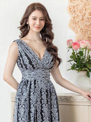 ERUKEI/S35114/エルケイ/ドレス/ミディアムドレス/ワンピース/Vネック/刺繍/レース/Aライン