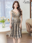 ERUKEI/S35114/エルケイ/ドレス/ミディアムドレス/ワンピース/Vネック/刺繍/レース/Aライン