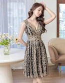 ERUKEI/S35114/エルケイ/ドレス/ミディアムドレス/ワンピース/Vネック/刺繍/レース/Aライン