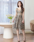 ERUKEI/S35114/エルケイ/ドレス/ミディアムドレス/ワンピース/Vネック/刺繍/レース/Aライン