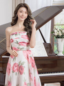 ERUKEI/S35201/エルケイ/ドレス/ロングドレス/ワンピース/フラワー/プリント/ベア/Aライン