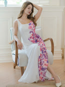 ERUKEI/S36114/エルケイ/ドレス/ロングドレス/ワンピース/プリント/花柄/リボン/ハイウエスト/ノースリーブ/Aライン