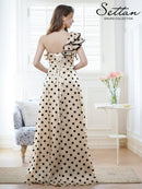 ERUKEI/S36201/エルケイ/ドレス/ロングドレス/ワンピース/ワンショルダー/ドット/フリル/カットアウト/スピンドル/シンプル/フリル/Aライン