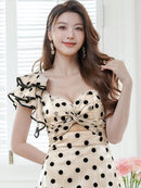 ERUKEI/S36201/エルケイ/ドレス/ロングドレス/ワンピース/ワンショルダー/ドット/フリル/カットアウト/スピンドル/シンプル/フリル/Aライン