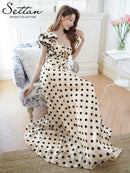 ERUKEI/S36201/エルケイ/ドレス/ロングドレス/ワンピース/ワンショルダー/ドット/フリル/カットアウト/スピンドル/シンプル/フリル/Aライン