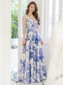 ERUKEI/S36502/エルケイ/ロングドレス/ワンピース/フラワープリント/Vネック/ノースリーブ/Aライン