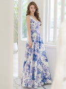 ERUKEI/S36502/エルケイ/ロングドレス/ワンピース/フラワープリント/Vネック/ノースリーブ/Aライン