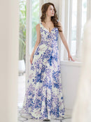 ERUKEI/S36502/エルケイ/ロングドレス/ワンピース/フラワープリント/Vネック/ノースリーブ/Aライン