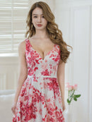 ERUKEI/S36502/エルケイ/ロングドレス/ワンピース/フラワープリント/Vネック/ノースリーブ/Aライン