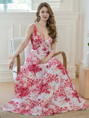 ERUKEI/S36502/エルケイ/ロングドレス/ワンピース/フラワープリント/Vネック/ノースリーブ/Aライン