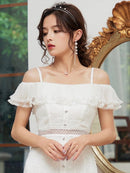 ERUKEI/S2510/エルケイ/ドレス/ミディアムドレス/ワンピース/総レース/リボンビジュー/オープンショルダー/ひざ下/Aライン