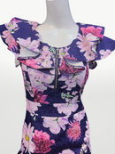P-207/タイトワンピース/花柄/袖フリル/キャバドレス/ミニ/ガールズバー/ラウンジ/新人キャバ嬢