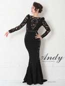 Andy/AN-OK2825/ワンピース/ロングドレス/キャバドレス/切り替え/袖あり/長袖/マーメイド/シアー