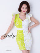 Andy/AN-OK1999/ワンピース/ミニドレス/タイトワンピース/花柄プリント/ツートンカラー