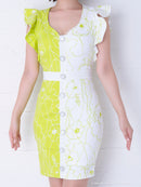 Andy/AN-OK1999/ワンピース/ミニドレス/タイトワンピース/花柄プリント/ツートンカラー