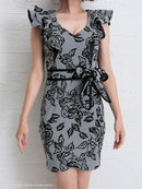 AN-OK2065/リボンベルト/刺繡ドレス/ワンピース/タイトドレス/ワンピース/ドレス/ミニドレス