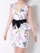 Andy/AN-OK2309/ワンピース/ミニドレス/フリル/プリント/リボンベルト/バックリボン