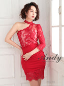 Andy/AN-OK2720/ワンピース/ミニドレス/レース/ワンショルダー/袖あり/左腕/アシンメトリー