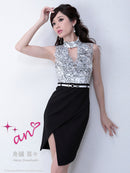 an/AOC-2880/ワンピース/キャバドレス/レース/ベルト付き/ホルターネック/切替ワンピース