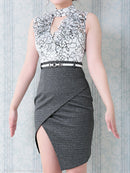 an/AOC-2880/ワンピース/キャバドレス/レース/ベルト付き/ホルターネック/切替ワンピース