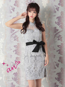 an/AOC-3232/ワンピース/ミニドレス/総レース/ウエストリボン