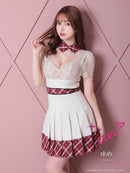 an/AOC-3397/ワンピース/ミニドレス/レース/プリーツ/チェック/襟付き/フロントジップ