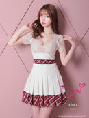 an/AOC-3397/ワンピース/ミニドレス/レース/プリーツ/チェック/襟付き/フロントジップ