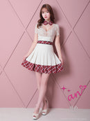 an/AOC-3397/ワンピース/ミニドレス/レース/プリーツ/チェック/襟付き/フロントジップ