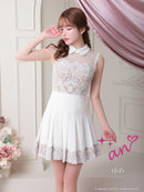 an/AOC-3411/ワンピース/ミニドレス/レース/ドットチュール/プリーツ/襟付き