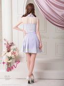 an/AOC-3411/ワンピース/ミニドレス/レース/ドットチュール/プリーツ/襟付き