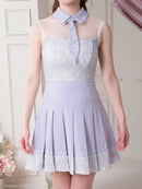 an/AOC-3411/ワンピース/ミニドレス/レース/ドットチュール/プリーツ/襟付き