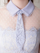 an/AOC-3411/ワンピース/ミニドレス/レース/ドットチュール/プリーツ/襟付き