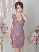 an/AOC-3415/ワンピース/ミニドレス/タイトワンピース/総レース/リボン/パールボタン